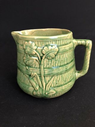 Antique Vintage Green Stoneware Pottery Pitcher 4.  5 " H