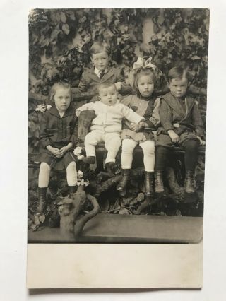 Rare Antique 5 Young Siblings Real Photo Postcard Rppc