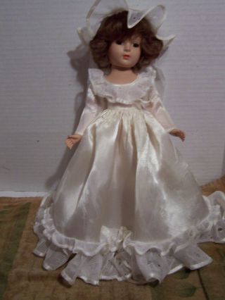 Vtg.  14” Hard Plastic Doll Bride Dress Veil Shoes Socks Wig Tlc Made Usa G89 - 6
