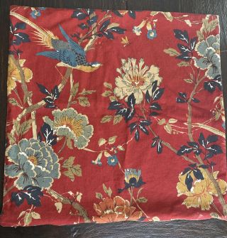 Pottery Barn Vintage Bird Floral Pillow Cover 24 " Red Cotton Linen