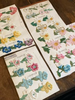 20 Vintage Swiss C.  1940 - 50 Machine Embroidered Floral Applique Samples