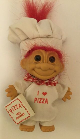 Vintage Russ Troll Doll 5 Inch " I Love Pizza " Baker With Chef’s Hat,  Apron