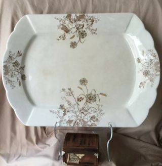 Vintage Antique Iron Stone Transfer Ware Platter Floral Oblong Large 2