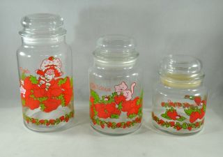 Vintage Strawberry Shortcake Glass Jar Set Of Three
