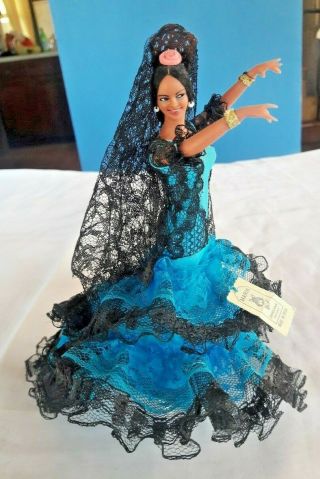 Marin Chiclana Vintage Flamenco Dancer Doll Blue Costume Black Lace W/ Tag Spain