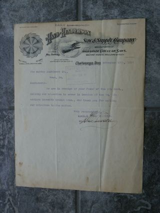 Antique 1906 Letter - Hays - Henderson Saw Co Letterhead - Chattanooga Tennessee