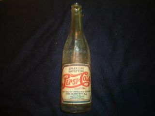 Vintage Antique Pepsi Cola Soda Bottle Clear Embossed Glass Paper Labels