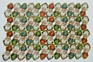 Sheet Of 48 St.  Nicolas Heads Antique German L&b 3518 Santa 