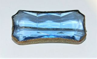 Victorian Filligreed Brass & Faceted Art Glass Bar Brooch