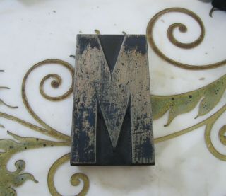 Large Letter M Antique Wood Letterpress Printing Block