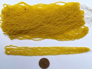 Rare Antique Micro Seed Beads - 16/0 Transparent Warm Sunset Yellow - 3.  5g Avg Hank