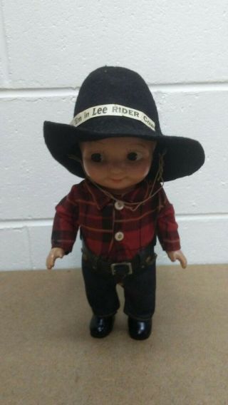 Vintage Buddy Lee Doll In Clothes Flannel,  Jeans,  And Hat & Label Rare