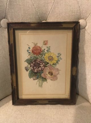 Vintage Double Sided Botanical Print Mirror Wood Picture Frame Floral Antique