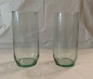 2 Vintage And Rare Libbey Spanish Green 22 Oz Optic Swirl Cooler Tumbler Glasses