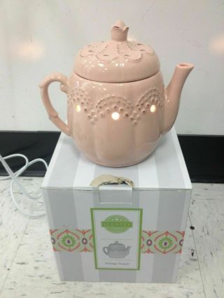 Scentsy Electric Wax Candle Warmer Pink Vintage Teapot Retired W/ Box