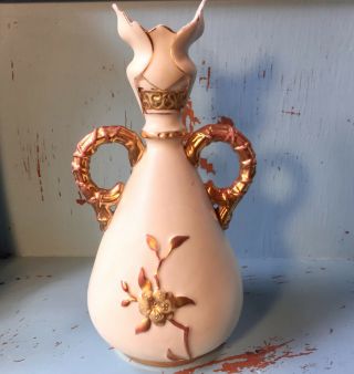 Antique Robert Hanke Art Nouveau Porcelain Vase With Gold Handles & Flowers.