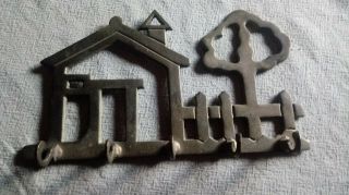 Vintage Brass Wall Hanging House Tree Key Holder Hanger 5 Hooks Home 71061