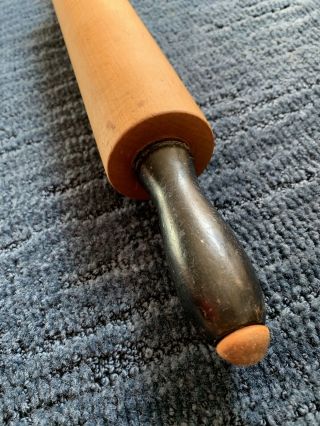 Vintage Antique Wood Rolling Pin W/Black Handles 2