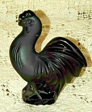 Rare Lalique France Black Frosted Carved Crystal Rooster Figurine