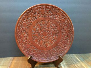 Vintage Hand Carved Wood Decorative Plate Floral Design 10”