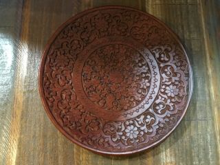 Vintage Hand Carved Wood Decorative Plate Floral Design 10” 2