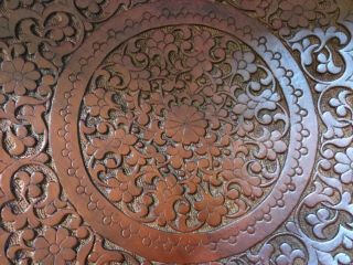 Vintage Hand Carved Wood Decorative Plate Floral Design 10” 3