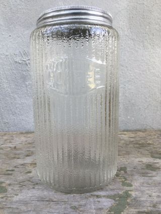 Antique Hoosier Cabinet Ribbed Embossed Textured Coffee Glass Canister Jar 7 3/4