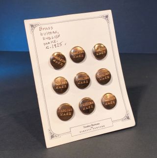 Tender Buttons For Barneys York 9 Pc Antique Brass Buttons English C.  1925