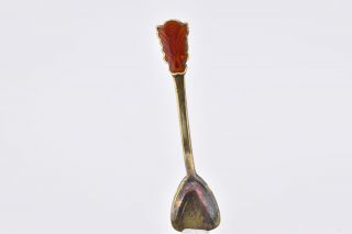 Vintage Art Deco Sterling Silver Red Enamel Salt Shovel 3.  5g Antique Spoon