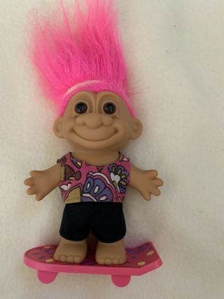 Vintage Russ Skateboarder Girl Troll Doll 6” Pink Hair