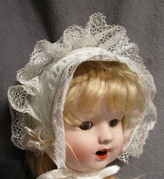 Vintage Doll Hat - Bonnet - Off - White Dotted Swiss W/lace Ruffles