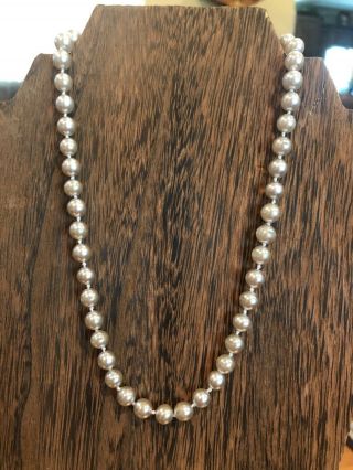 2 Vintage Hand Knotted Pearl Necklaces Gray & White Short Necklace