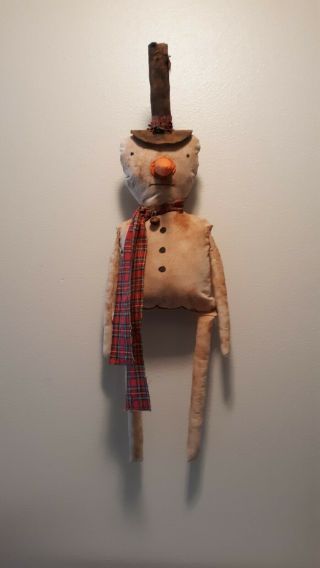 Primitive Grungy Tall Sam The Snowman Christmas Doll