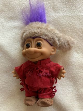 Russ Troll Doll Davy Crockett Vintage 6” With Purple Hair