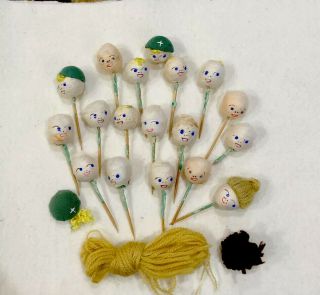 18 Vintage Spun Cotton Craft Doll Heads