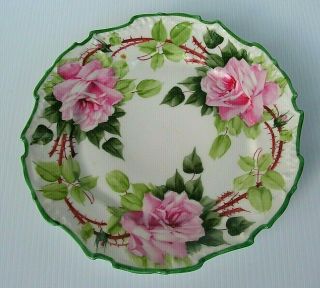 Hand Painted Antique European Porcelain Plate Pink Roses/thorns Border