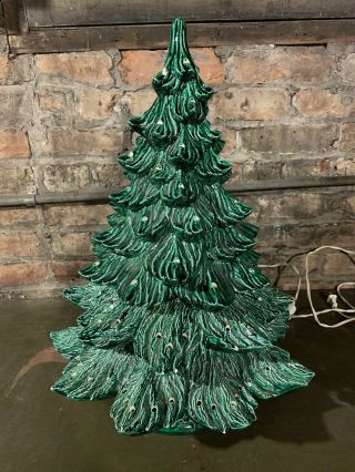 Large Vintage Handmade Christmas Tree,  With Base - Rare Size (22”h X 16” W)