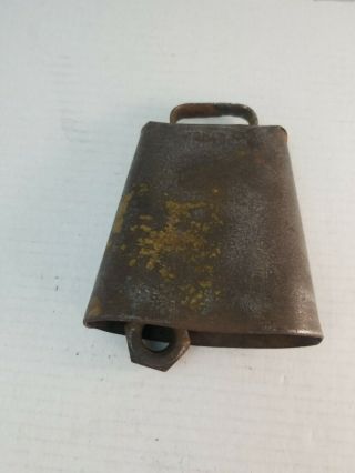 Old Vintage Primitive Antique Folded Riveted Metal Cow Bell Nut Ringer 5 Inches