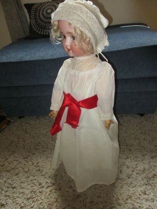 Antique 1880 Doll Dress 22 " With Red Ribbon For French Or Germany Anti