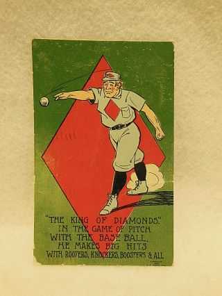 Antique Vintage " The King Of Diamonds " Comic Baseball Postcard 1908