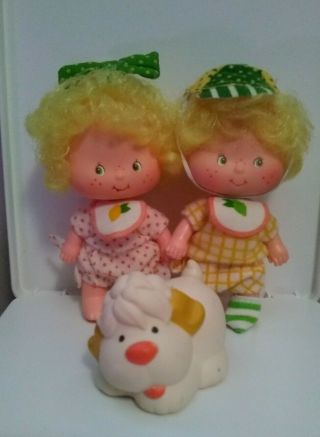 Vintage Strawberry Shortcake: Twins Lem And Ada Figures With Sugar Wolf 1979