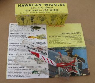 Vintage Fred Arbogast 3 Hawaiian Wiggler Weedless Lure Nib.