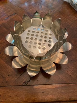Vintage William Adams Silverplate Lotus Flower Bowl Vase Frog And Plate Italy
