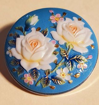 Rare Signed Toshikane Japan Vintage Brooch & Pendant Porcelain Floral Rose