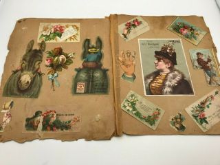 4 Antique Victorian Scrapbook Pages Die Cut Trade Card Standard Java Boy Donkey