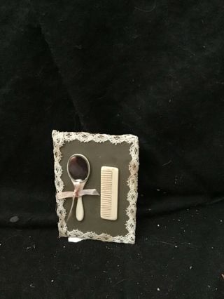 Antique Doll Dollhouse Miniature Mirror And Comb On Card