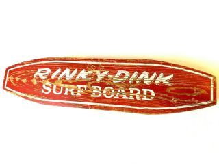 VINTAGE 1960s Rinky ' Dink Surf Board ' Rare Wood Skateboard Steel Wheels 2