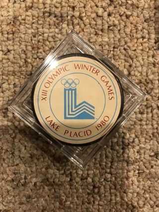 1980 Olympics Lake Placid Miracle On Ice Gold Medal Puck Logo Rare Blank Back