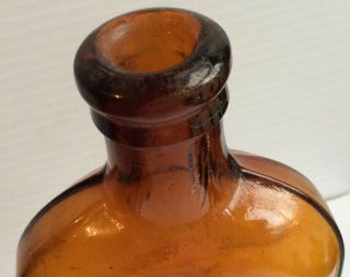 Antique Strap Sided Amber Flask BIM Hand Applied Top Half Pint 6” Cork Closure 2