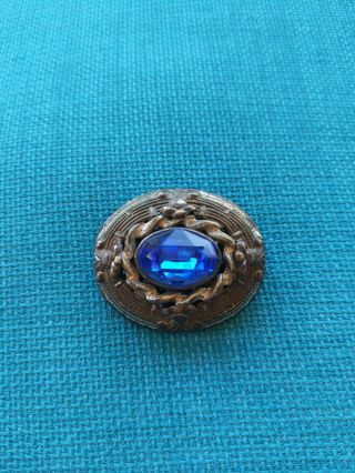 Antique Vintage Silver Blue Stone Brooch Pin Old